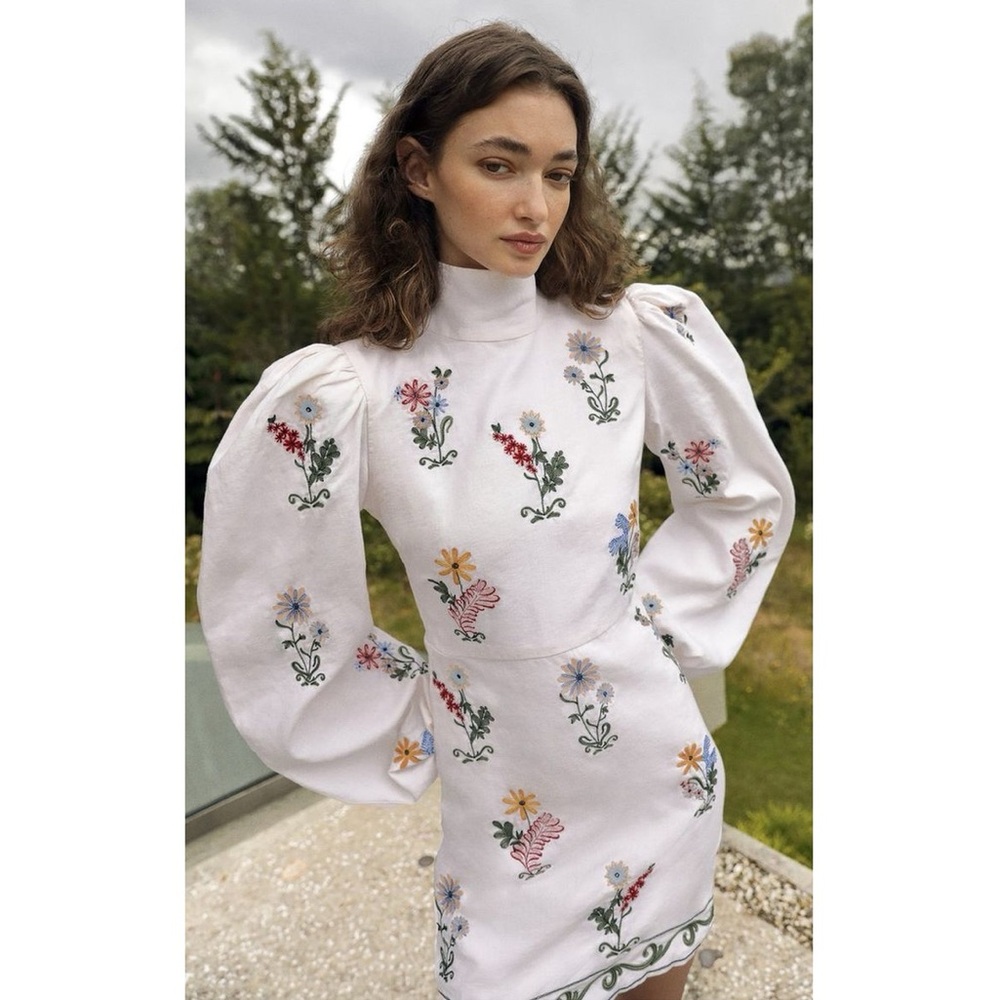 Agua by Agua Bendita Guaba Pradera Embroidered Linen Mini Dress NEW with tags - Picture 9 of 10